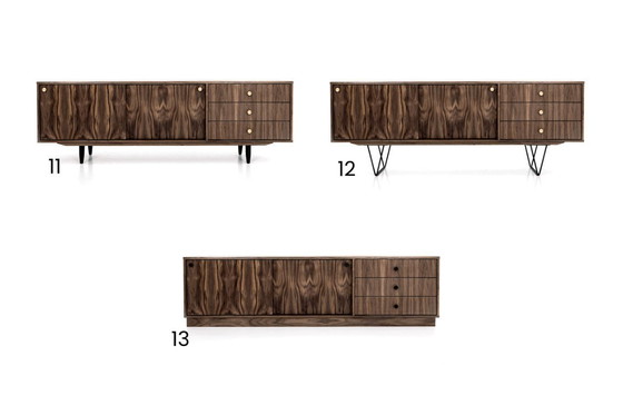 Image 1 of Notenhouten dressoir O-S03 met schuifdeur en 3 laden