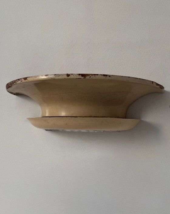 Image 1 of Paire d'applique vintage moderniste, métal peint beige et verre, France, 1930