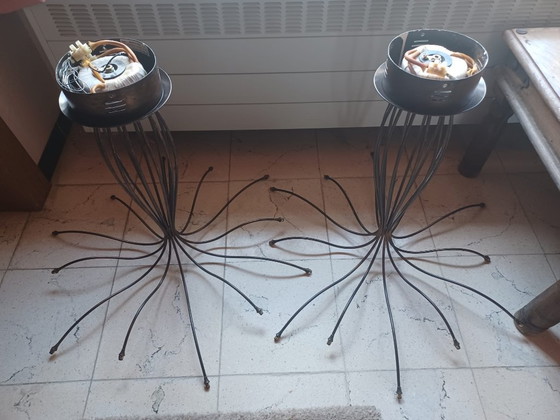 Image 1 of Unique set of 2 vintage design slender lamps - Brutalist ceiling lamps black - 12 light points