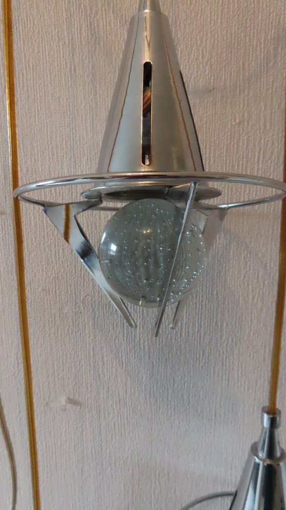 Image 1 of Lampada a sospensione vintage a cascata con 3 sfere di vetro