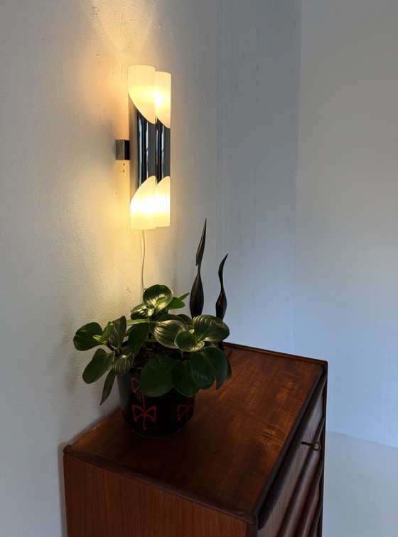 Image 1 of Applique murale vintage en chrome et verre dépoli, Paul Neuhaus ‘70