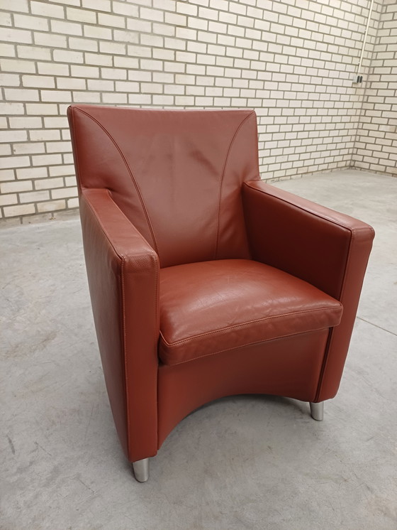 Image 1 of Leolux Dolcinea Sessel (2 Stück) Leder Senso 4100 Rust Alu poliert Stuhlbeine