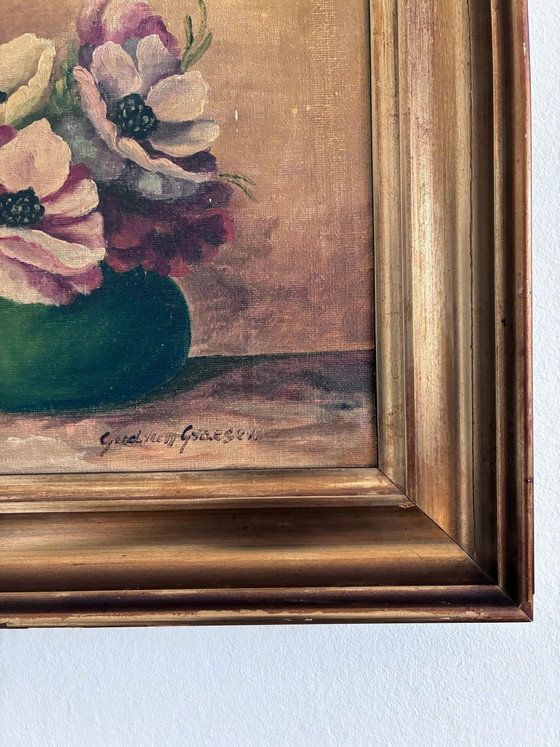 Image 1 of Vintage original floral oil painting, signed flower art