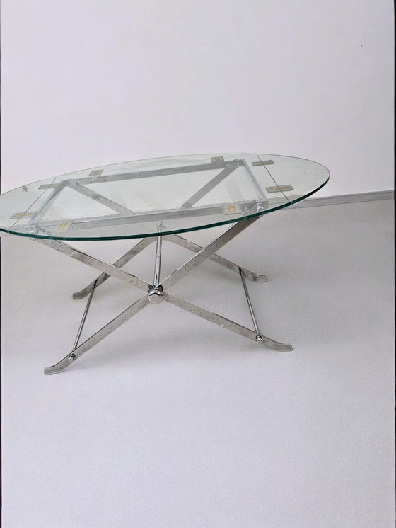 Image 1 of tavolino da caffè in vetro cromato dal design vintage, tavolino da divano, tavolino laterale