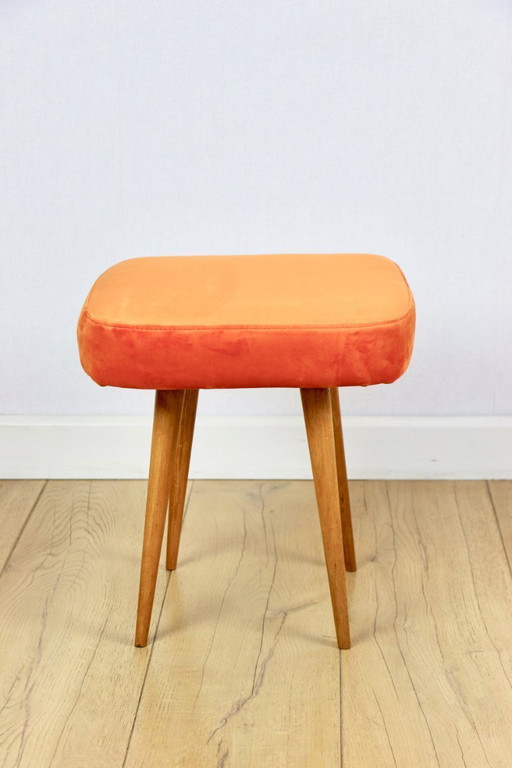 Tabouret carré orange vintage PRL années 1970
