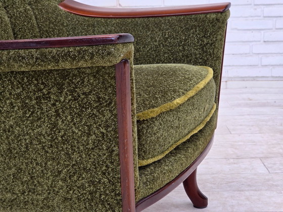 Image 1 of Anni '70, poltrona norvegese, tessuto d'arredamento verde, legno di teak.