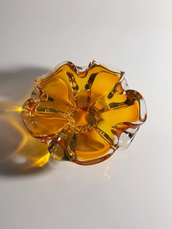 Image 1 of Cuenco de Murano, cenicero de cristal, ámbar naranja, verano, ondulado, Italia, década de 1970, Venecia
