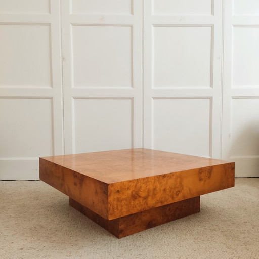 Table basse bois de loupe -Italie 1970