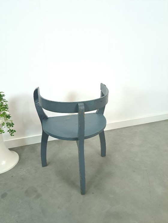 Image 1 of Old wooden blue set of chairs with flowers from Sweden