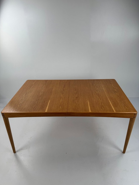 Tavolo da pranzo allungabile in rovere, H.W. Klein, Danimarca, c. anni '60, Bramin, Tavoli da pranzo, Legno (foto 13 di 15)