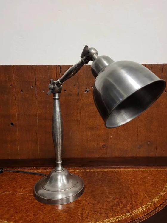 Lampada da scrivania vintage industriale in peltro, Lampade da tavolo, Metallo, Argentato, Industrieel (foto 6 di 6)