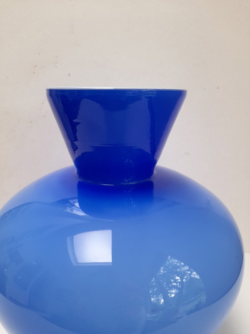 Large Italian Vase in Blue Opaline Glass