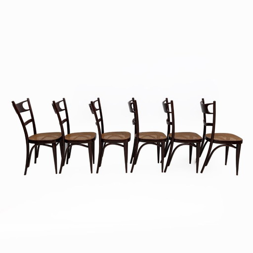Ensemble de six chaises Thonet napolitaines en hêtre courbé du début du XXe siècle, Sautto & Liberale
