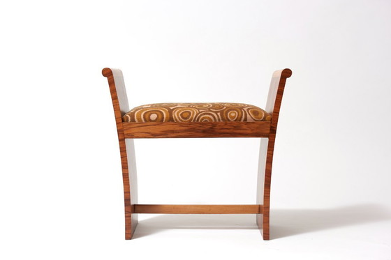 Image 1 of Art Deco footrest in walnut and gold velvet