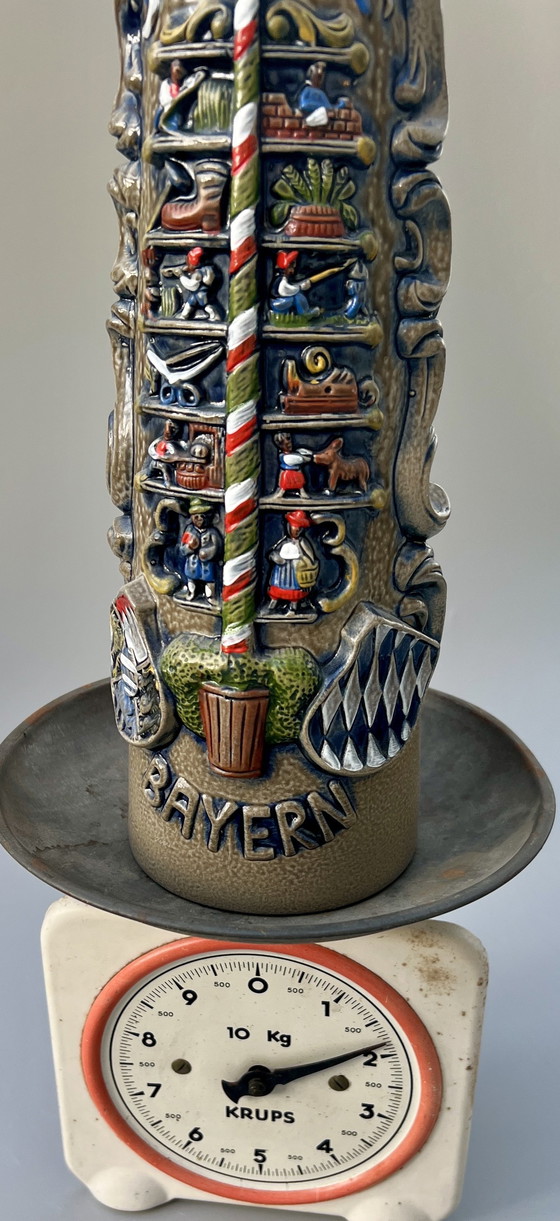 Image 1 of Lot de 4 chopes à bière vintage originales en grès avec couvercles en étain – König / GERZ – Allemagne, années 1970-1980