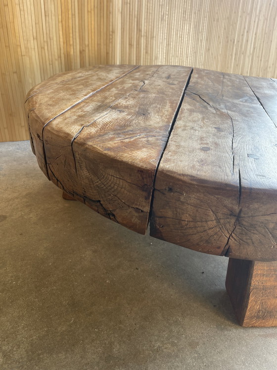 Image 1 of Vintage Massief Eiken Brutalist /Wabi-Sabi Ronde Salontafel