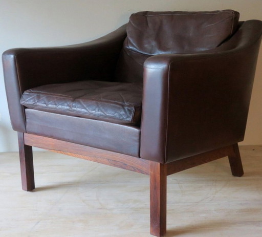 Poul Jessen Rosewood and Leather Lounge Chair with Down-Filled Cushions, Denmark 1960s