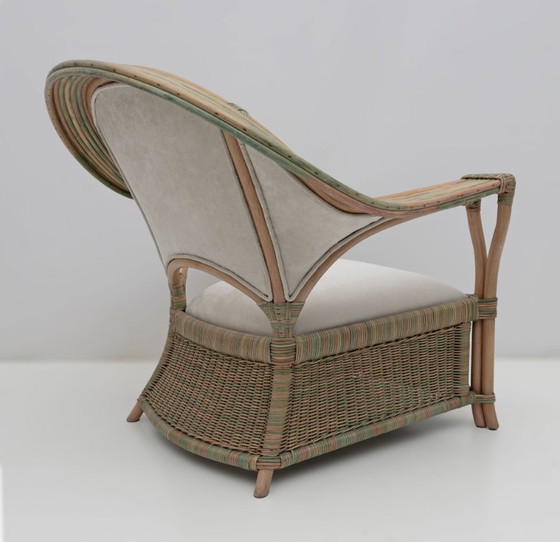 Image 1 of Pair of Mid-century Modern Italian Rattan and Wicker Armchairs, 1970s