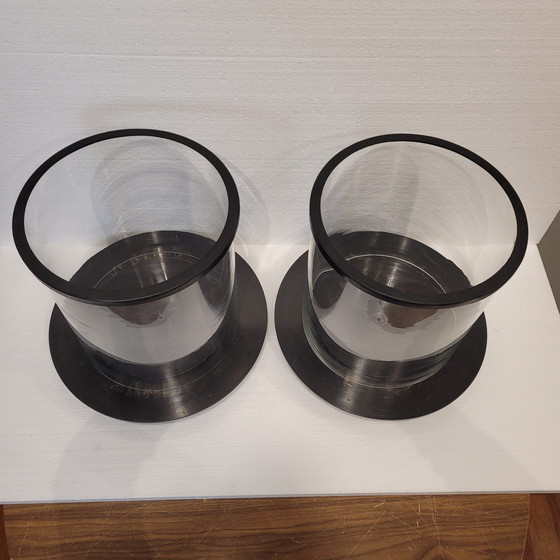 Image 1 of Paar Kerzenhalter, Photophoren, Kerzenständer, Glas und Metall, 90er Jahre – Frankreich