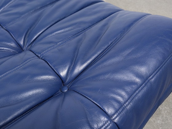 Image 1 of Michel Ducaroy Ligne Roset Blauw Leer Togo Ottomaanse Frankrijk jaren 80
