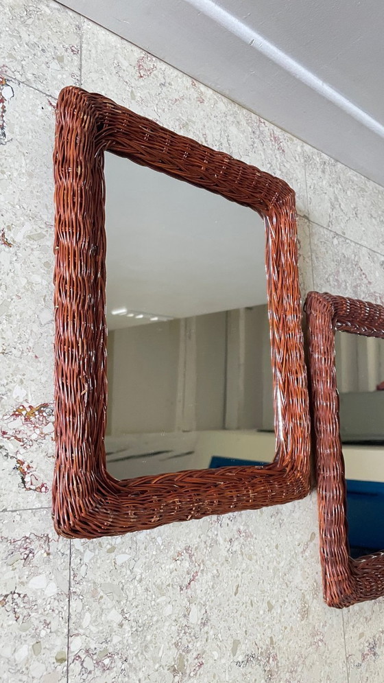 Image 1 of Coppia di specchi vintage in rattan