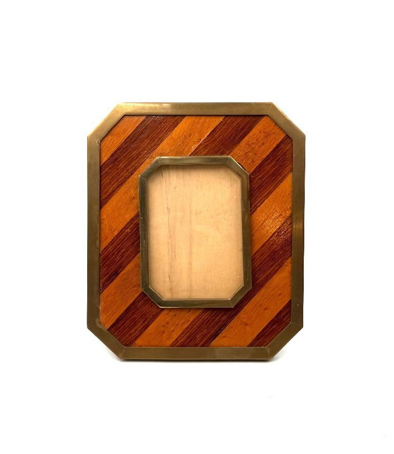 Image 1 of Marco de fotos moderno de mediados de siglo en latón y madera – Al estilo de Gabriella Crespi, Italia, década de 1970