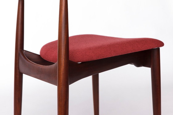 Image 1 of Vintage Cow Horn stoel - jaren 1960/1970 Deens teakhouten eet- of bureaustoel, Bordeaux stoffering, Mid Century Modern