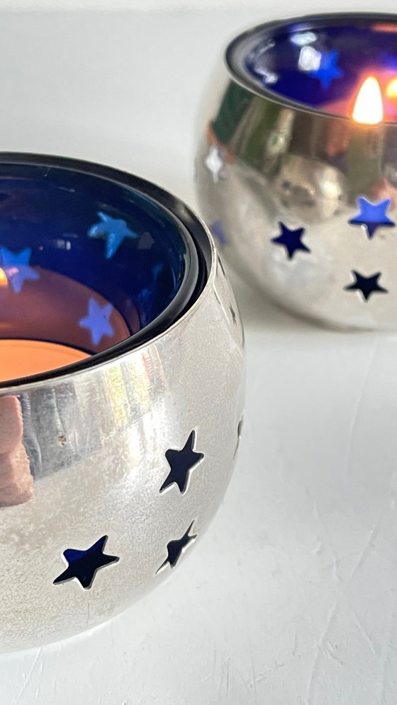 Image 1 of PHOTOPHORES Métal Argenté et Etoiles