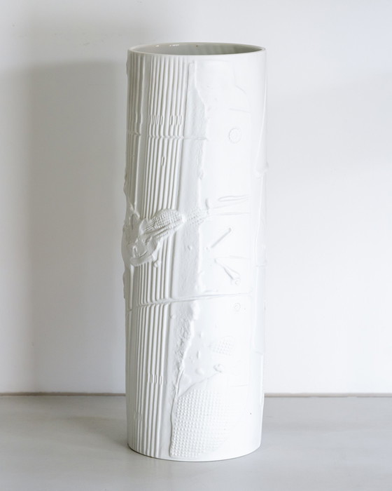 Image 1 of Zeldzame Rosenthal Vloervaas Werner Schreib Brutalistisch Reliëf Bisque porselein 58cm