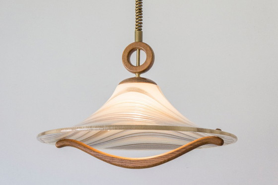 Image 1 of Large 1970s Cristallux Organic Brutalist Rise & Fall Pendant – Handarbeit West Germany – Acrylic & Solid Wood