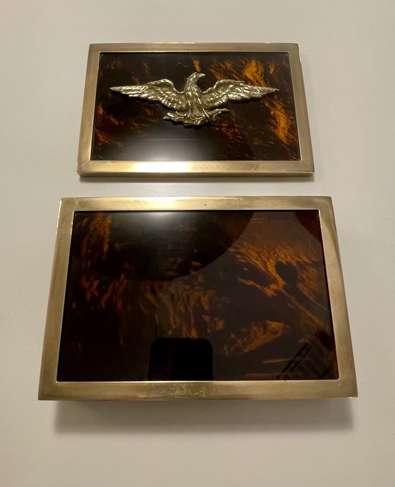 Image 1 of Lucite Schildpatt Messing Box Dior Frankreich 70er Jahre 