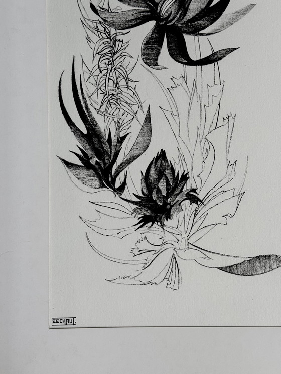Image 1 of Eugene Eechaut (1928-2019) - Floral ink composition - 1970, signed