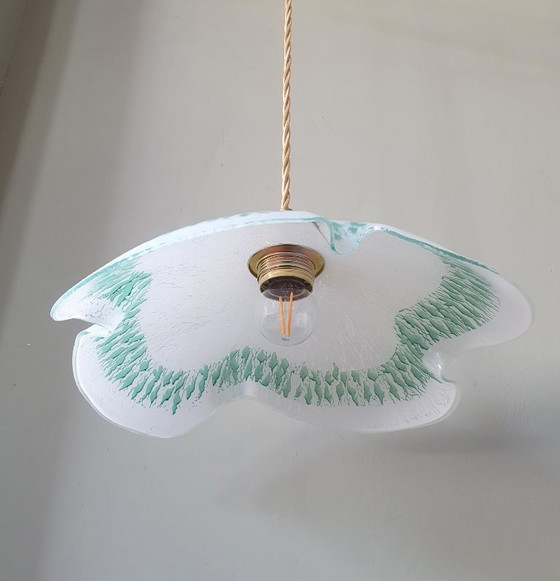Grande (30cm) Suspension Vintage en Verre en forme de feuille – Métal (photo 19 of 20)