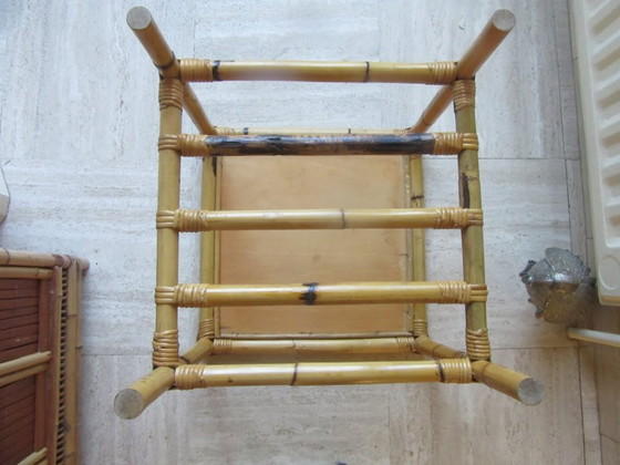 Image 1 of Vintage Rattan and Basket Weave Cube Side Table 45 x 45 x 45 cm - Mid Century Modern