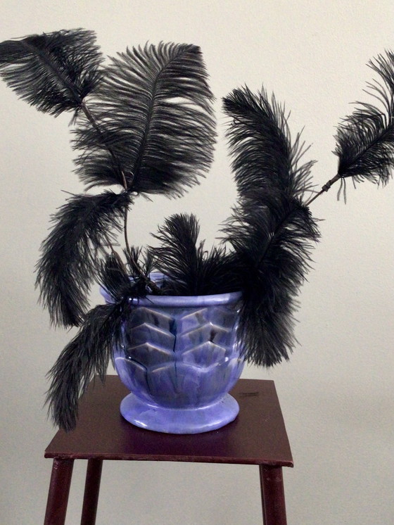 Image 1 of Vintage cache pot handgedraaid iriserend glazuur