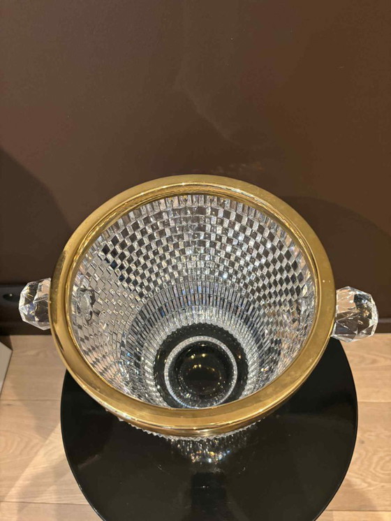 Image 1 of Vintage French Crystal Champagne Bucket, Golden Rim