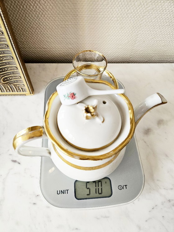 Image 1 of Juego de té de lujo con accesorios, Restaurante Lasserre París, fina porcelana bañada en oro y cristal Paşabahçe.