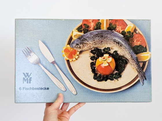 Image 1 of Service de couverts à poisson vintage WMF, 12 pièces, acier inoxydable, style années 1960, Allemagne