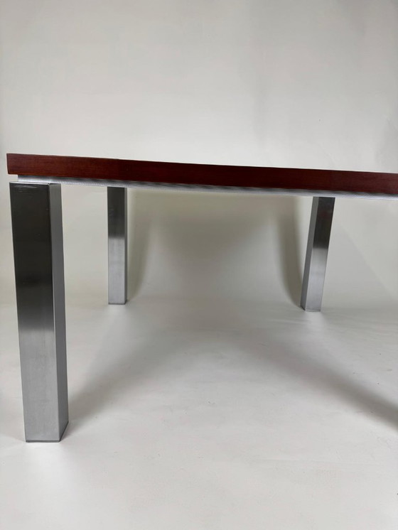 Image 1 of Dining table, chrome and mahogany, mid-century design, 1970s style
