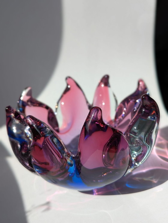 Image 1 of Grote asbak/zak tulp, paars en blauw, Murano Sommerso glas, Italië, 1970