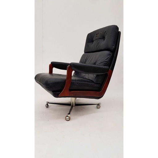 Fauteuil pivotant en cuir vintage avec ottoman - années 1960