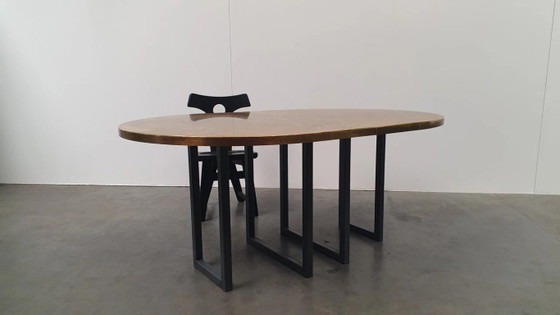 Image 1 of Large brass design table oval modular - raw steel wabi sabi