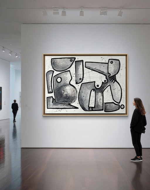 Gigantisches kubistisches Gemälde auf Leinwand „Innenarchitektur“ 140 x 100 cm