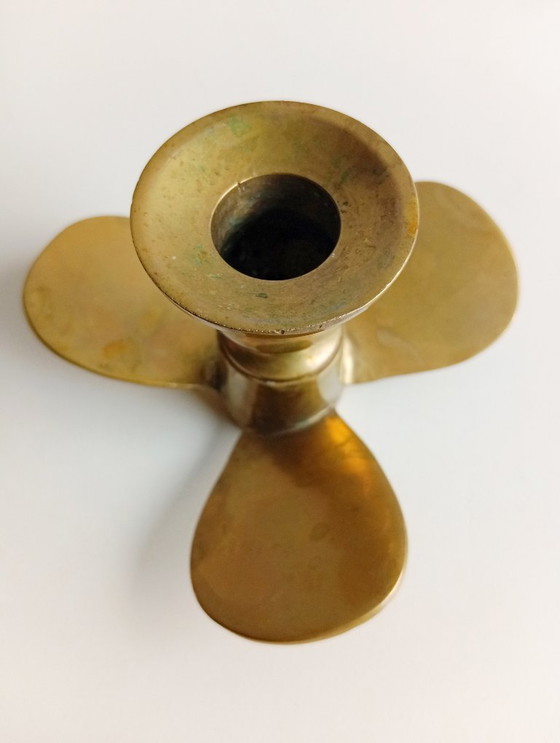 Image 1 of Portacandele a forma di elica vintage in ottone, design nautico, forma a vite