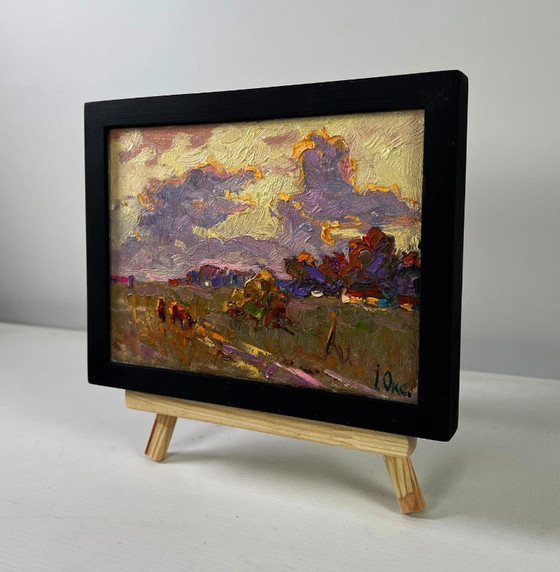 Image 1 of Original Oil Painting Evening Field Landscape Silence that envelops the world
