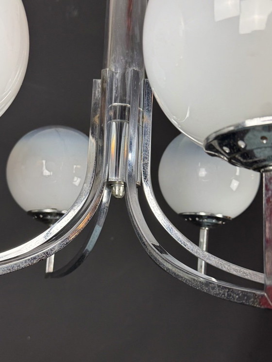 Image 1 of Lampadario a sei bracci in sfere di vetro di Murano e cromo. Italia anni '60