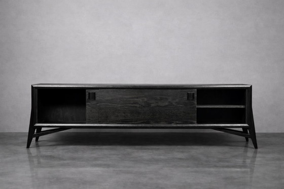 Image 1 of Vintage Mid-Century Scandinavian Modern Dark Oak Sideboard with Wooden Handles, 1960s