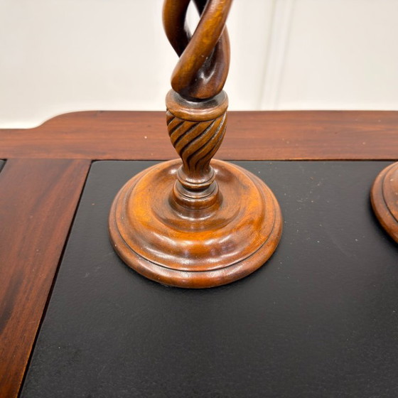 Antique English Barley Twist Candle holders – Wood, Brass (photo 4 of 5)