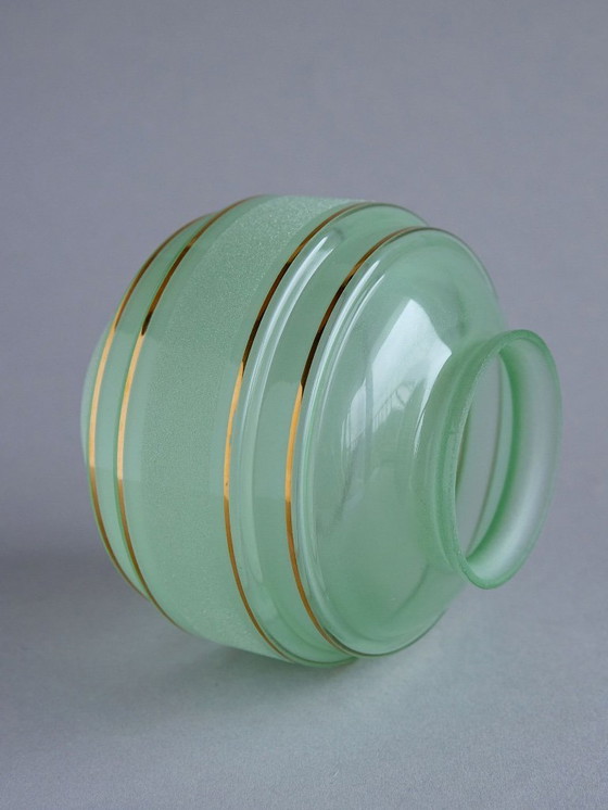 Image 1 of Lampada da tavolo in vetro satinato verde e oro