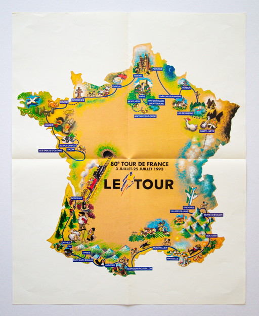 Original Vintage Tour de France Poster / 80th TDF Edition 1993 / 56x44cm / Unframed